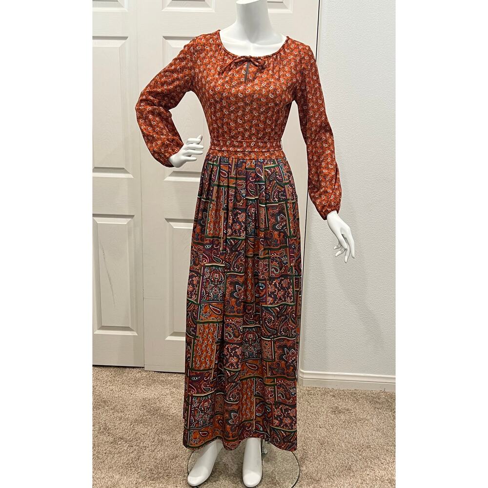 Vintage 60s Bleeker Street Disco Paisley Floral Dress - Size Small